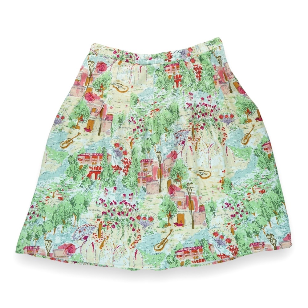 Jordan Blue Label Womens XL Floral Mini Skirt Elastic‎ Waist  ~ Spain Cities